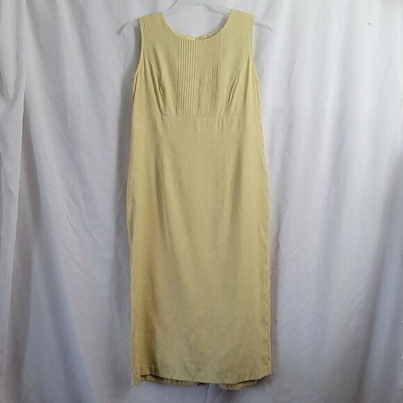 Sag Harbor Pencil Dress Yellow Rayon blend 12P Jacquard Zip sleeveless Retro EUC - Picture 3 of 15